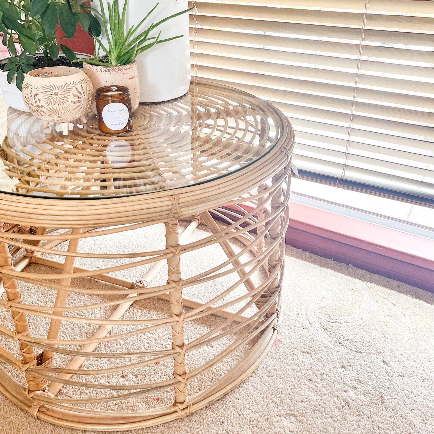 Rea - Glass Top Rattan Coffee Table